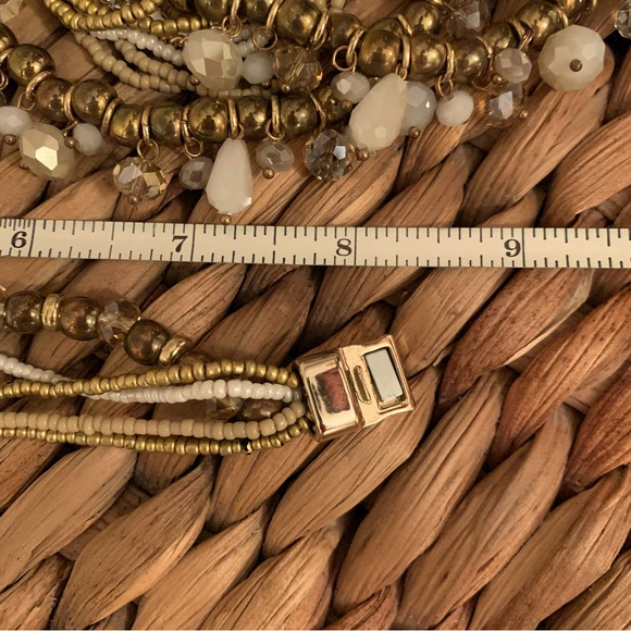 Two-Piece Set Multi Layered Beaded Gold Tone Necklace & Bracelet - Picture 9 of 9